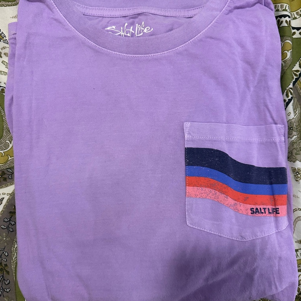 Salt Life Lavender long sleeve Tee with Striped Pocket